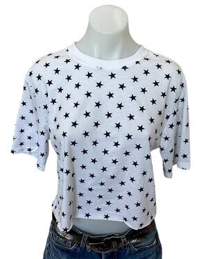 White Blue Star Cropped Tee SMALL Unique T-Shirt July 4th CheekyMontana Upcycled